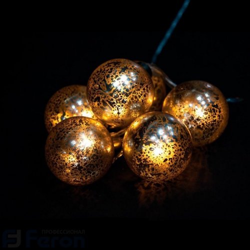 Гирлянда светодиодная "Шнур"  Feron CL110 6LED 0,36Вт "Золотистые шары" 0,7м 5000К IP20 3АА картинка 